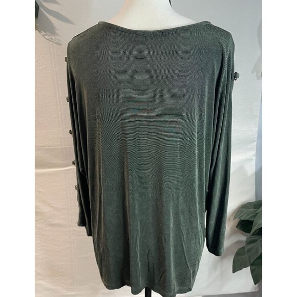 Travelers By Chico's Women's Top Size 4 Button Sleeve Detail Olive Green - Picture 8 of 16